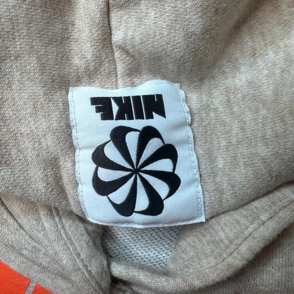 Nike Hoodie Womens L Tan DO6851-200 Sportswear Fleece Orange Logo Pullover Sweat